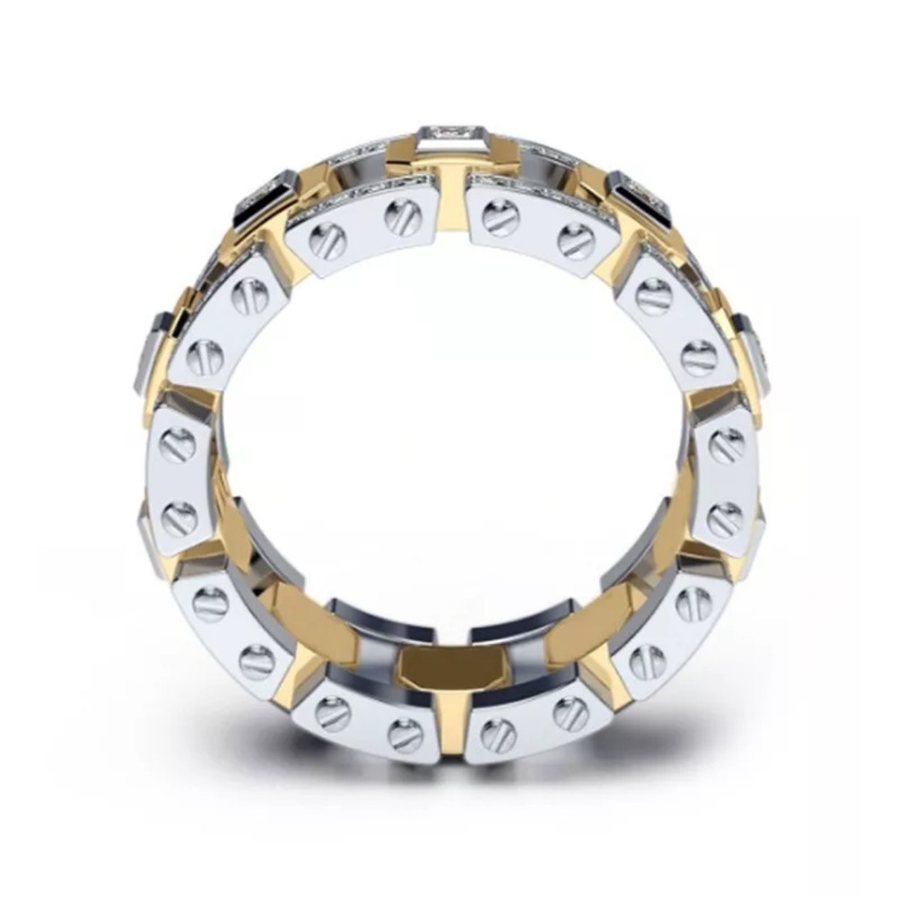 New Fashion Big Male Cz Stone Yellow Gold Color Hollow Large Wedding Ring Size 9 - Picture 7 of 13